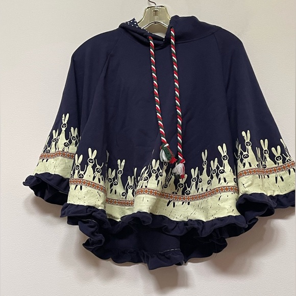 Cat Blossoming Japanese Kawaii Rabbit Ear Hooded Loose Poncho Girls - Picture 4 of 8